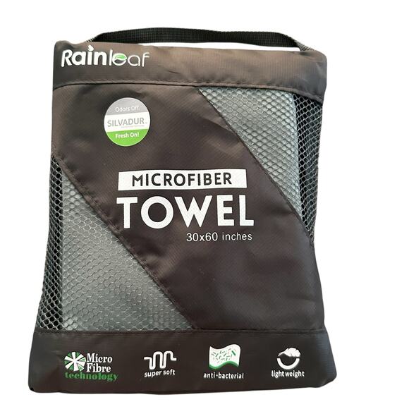 Rainleaf Other - Rainleaf Microfiber Towel 30x60 Inches Gray Anti-Bacterial Lightweight  - NWT